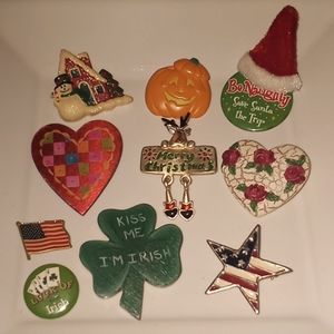 10 Hoilday Pin Brooches St. Pats, July 4, Christmas, Valentine's Day Halloween